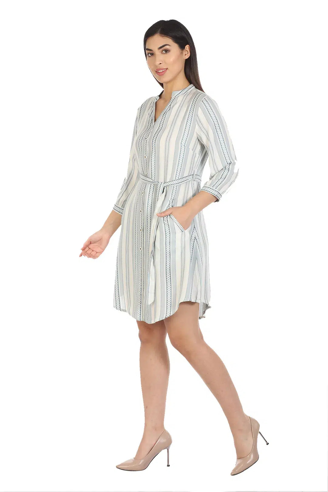 Grey Striped Viscose Dress