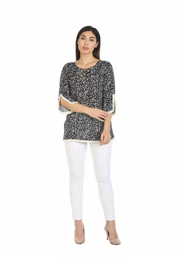Navy Printed Viscose Top