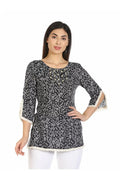 Navy Printed Viscose Top