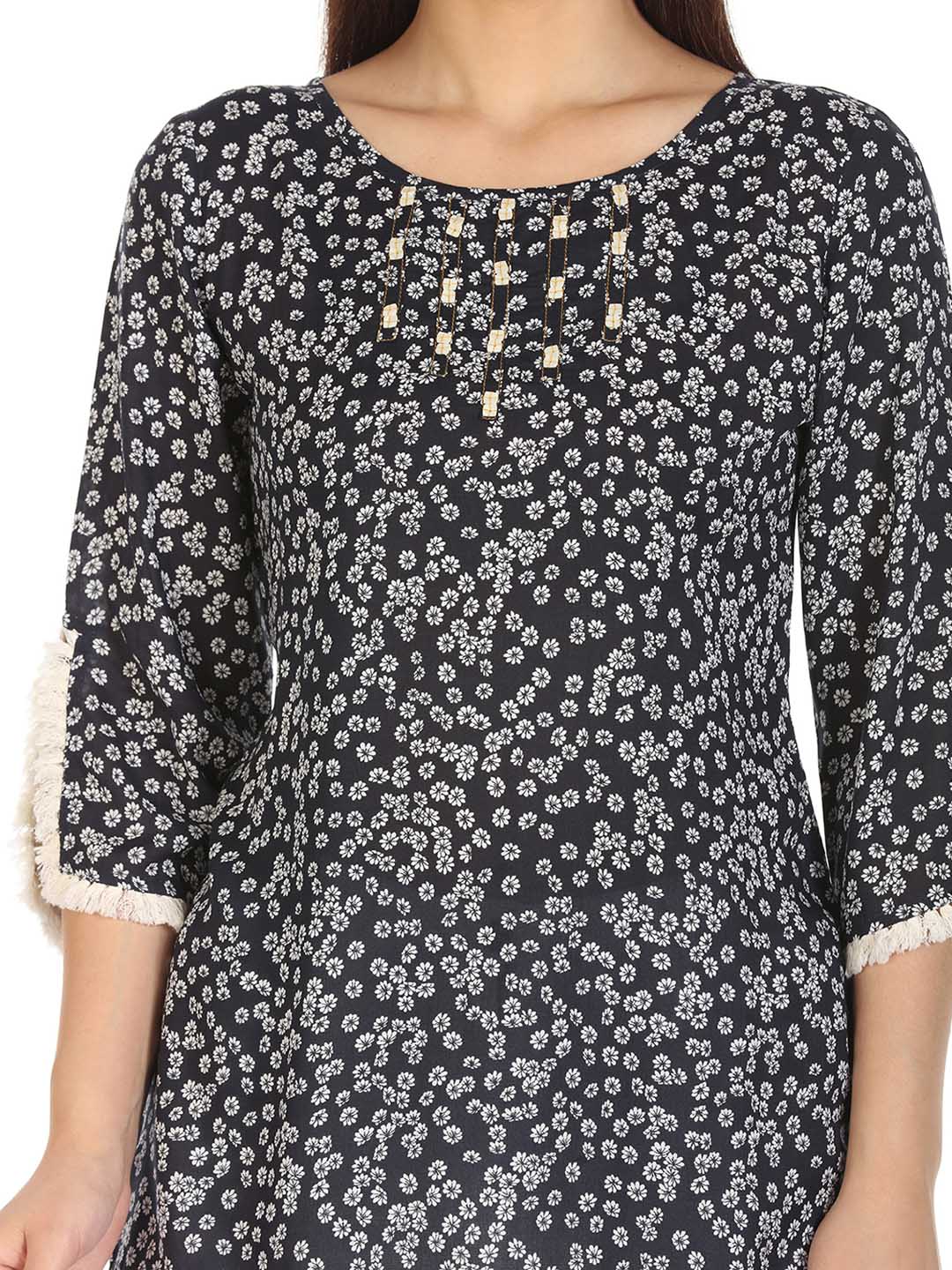 Navy Printed Viscose Top