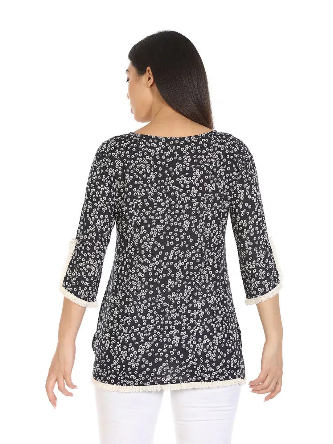 Navy Printed Viscose Top