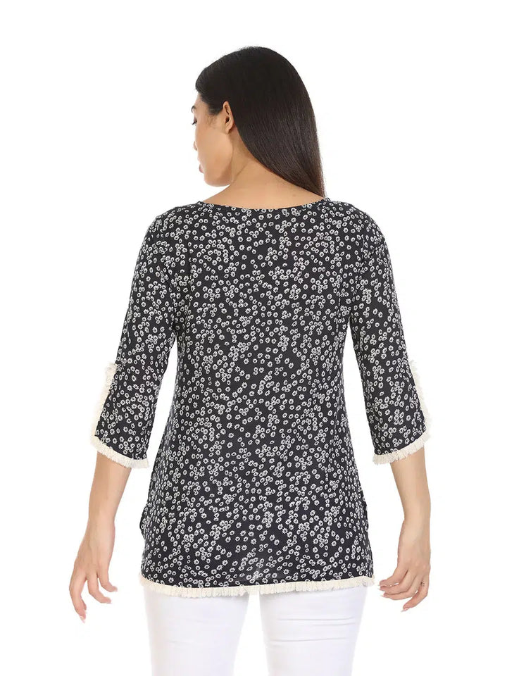 Navy Printed Viscose Top