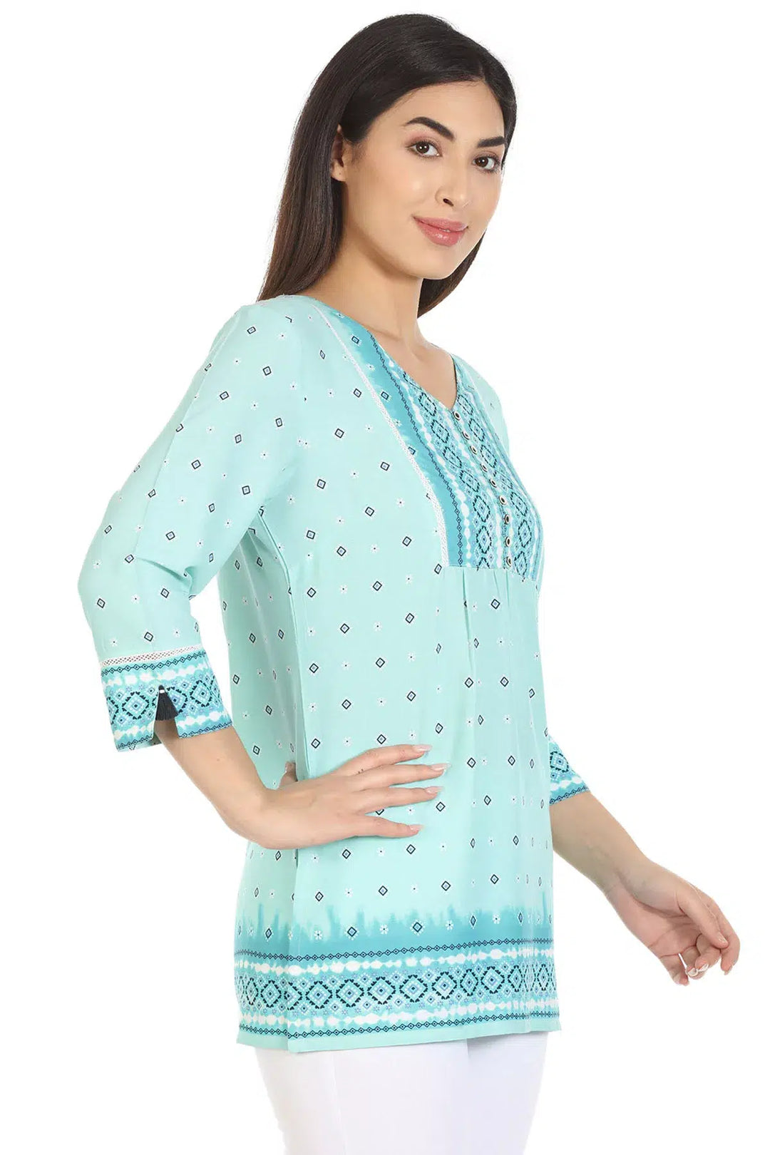 Blue Viscose Printed Top