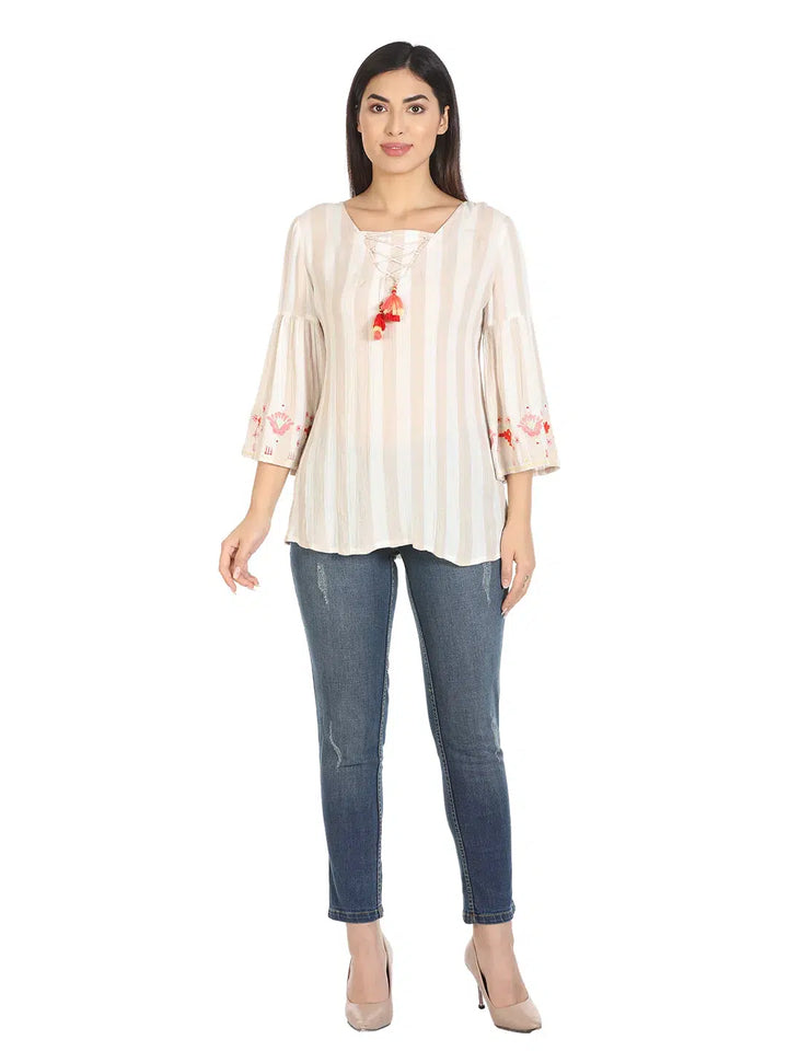 Beige Embroidered Top
