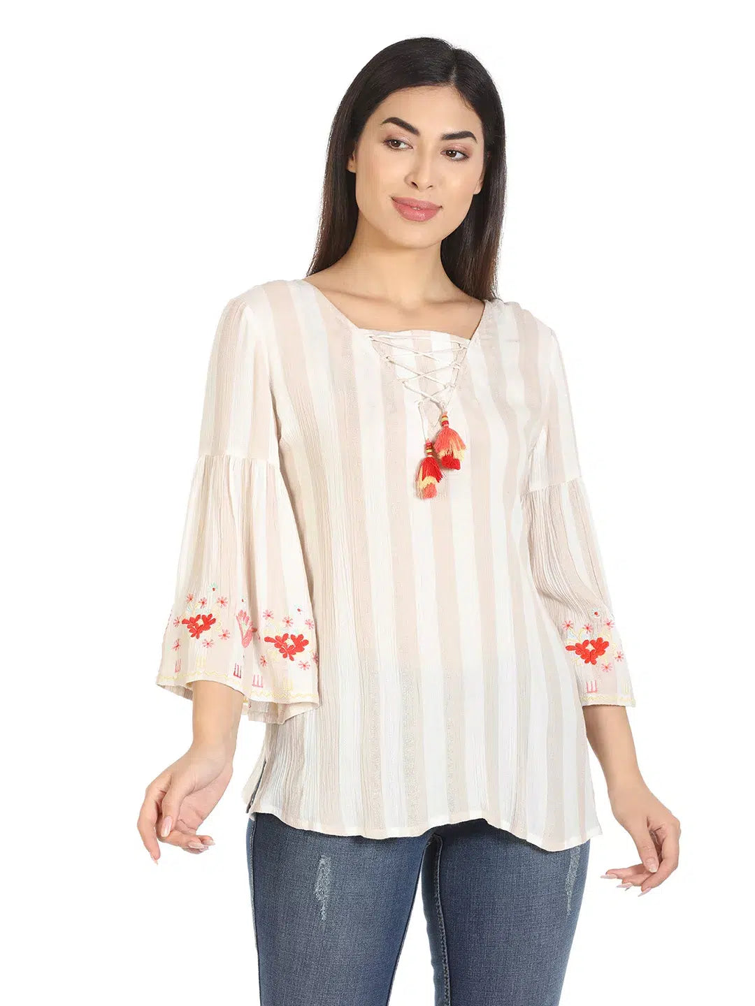 Beige Embroidered Top