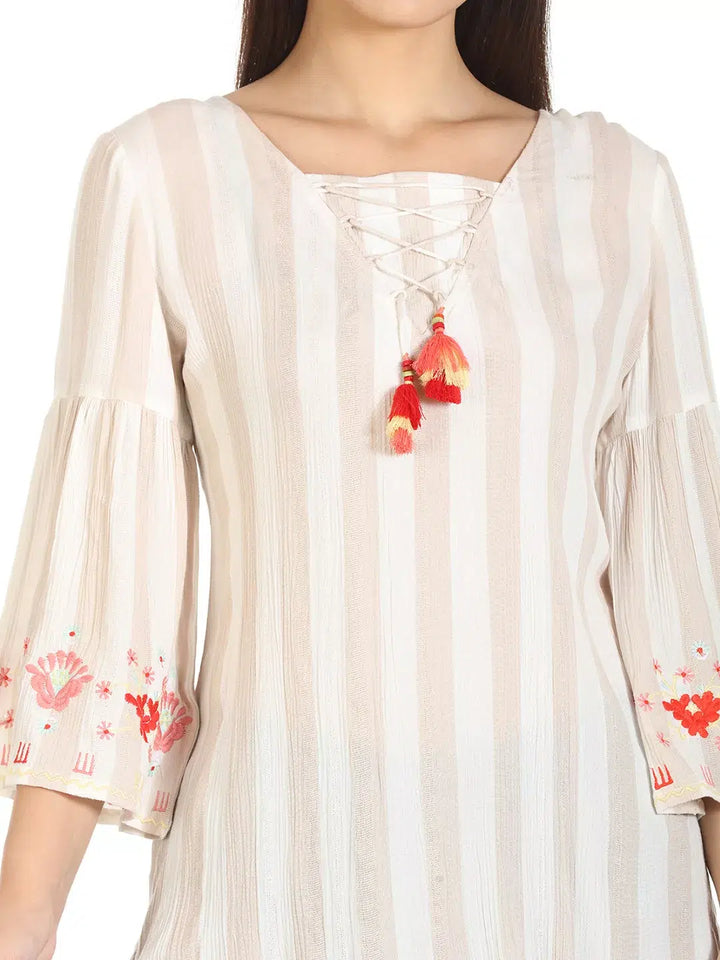 Beige Embroidered Top