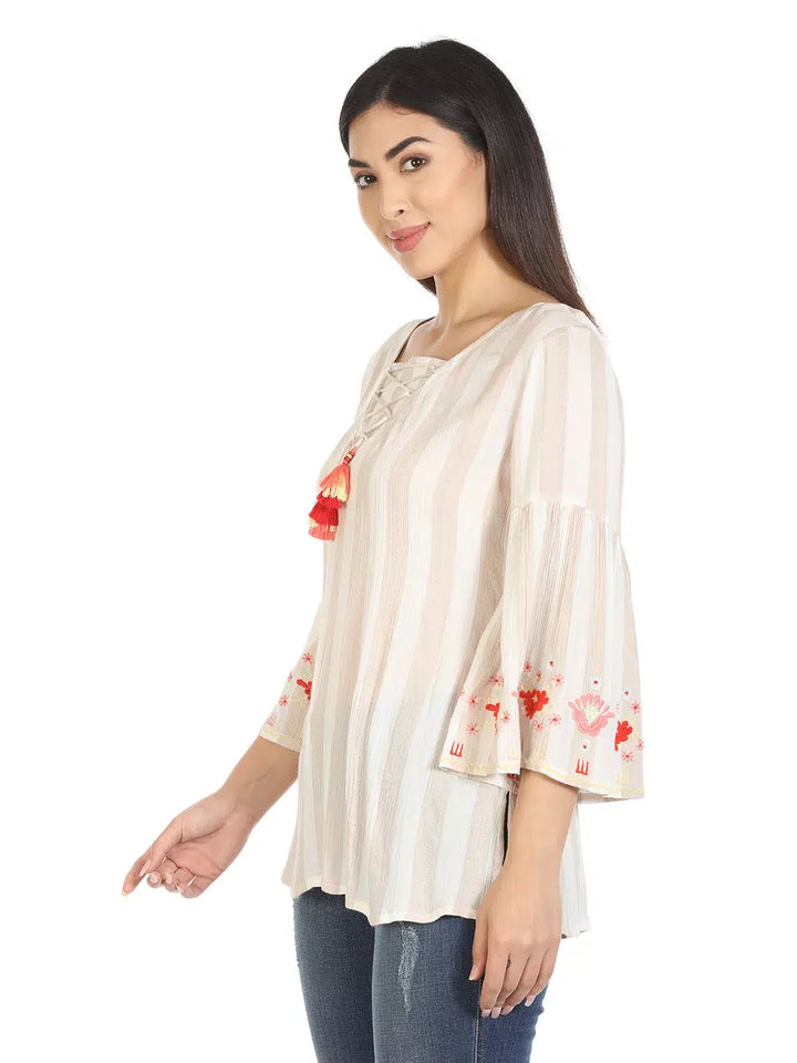 Beige Embroidered Top