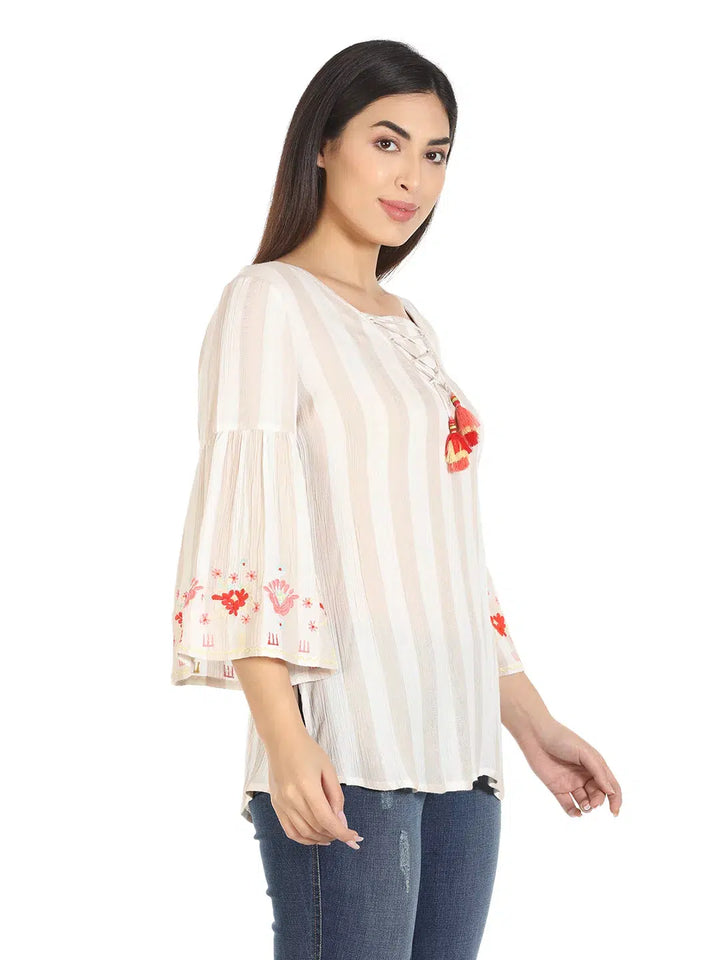 Beige Embroidered Top