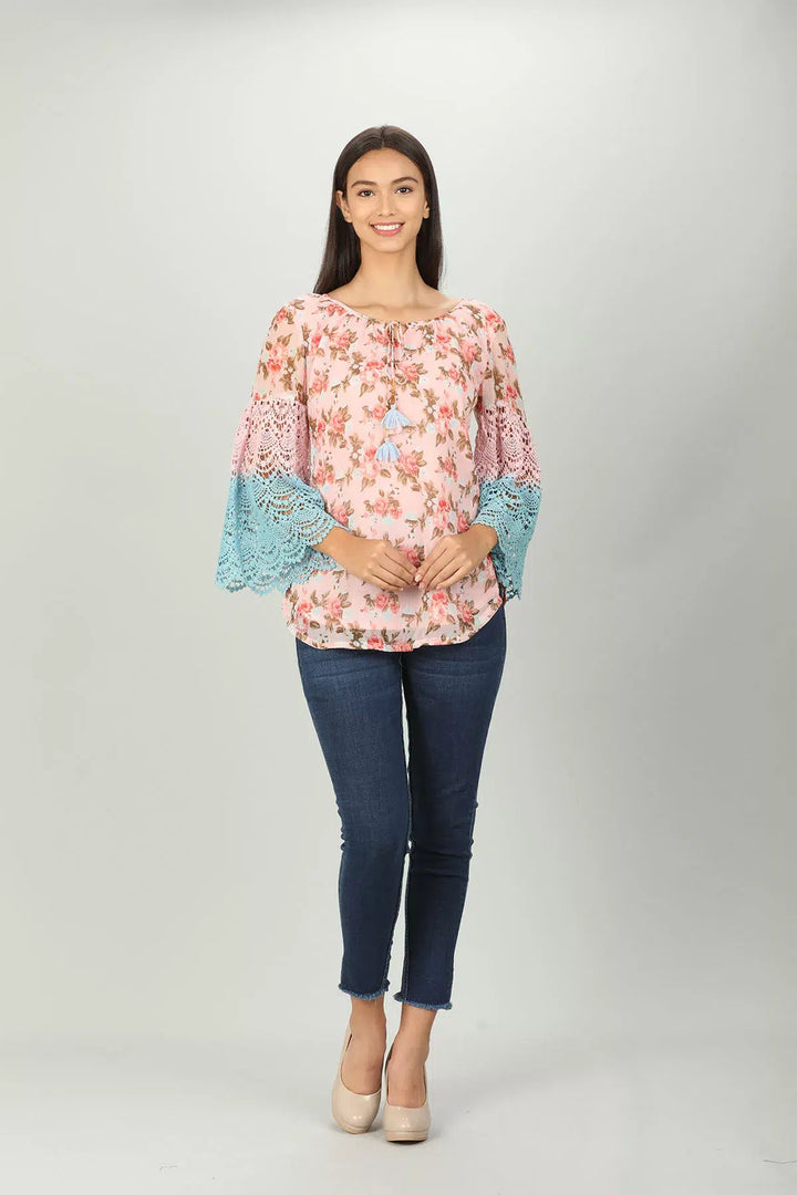 Floral Chiffon String Tie Top