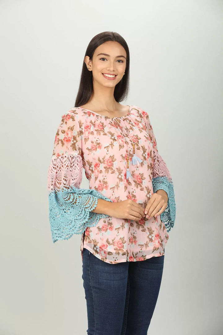 Floral Chiffon String Tie Top