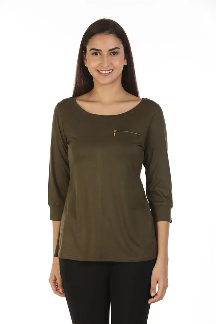 Dark Brown Solid T-Shirt Top