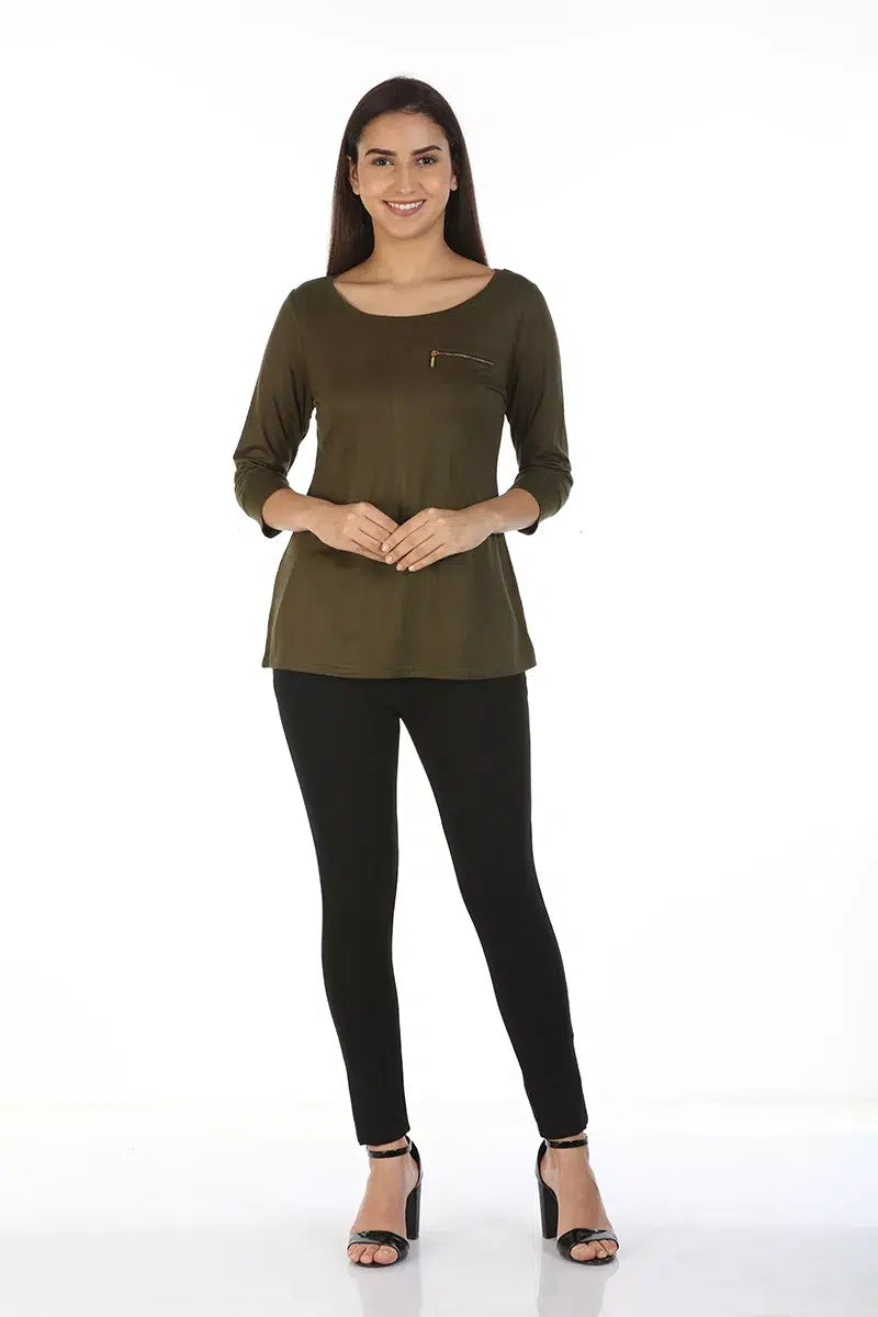 Dark Brown Solid T-Shirt Top