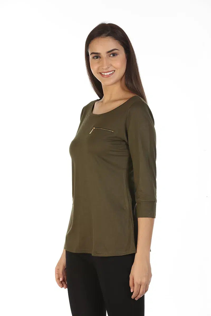 Dark Brown Solid T-Shirt Top