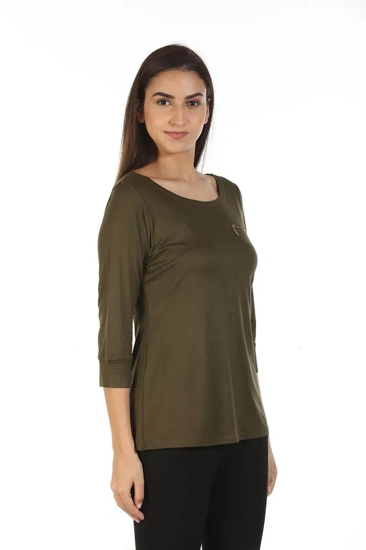 Dark Brown Solid T-Shirt Top
