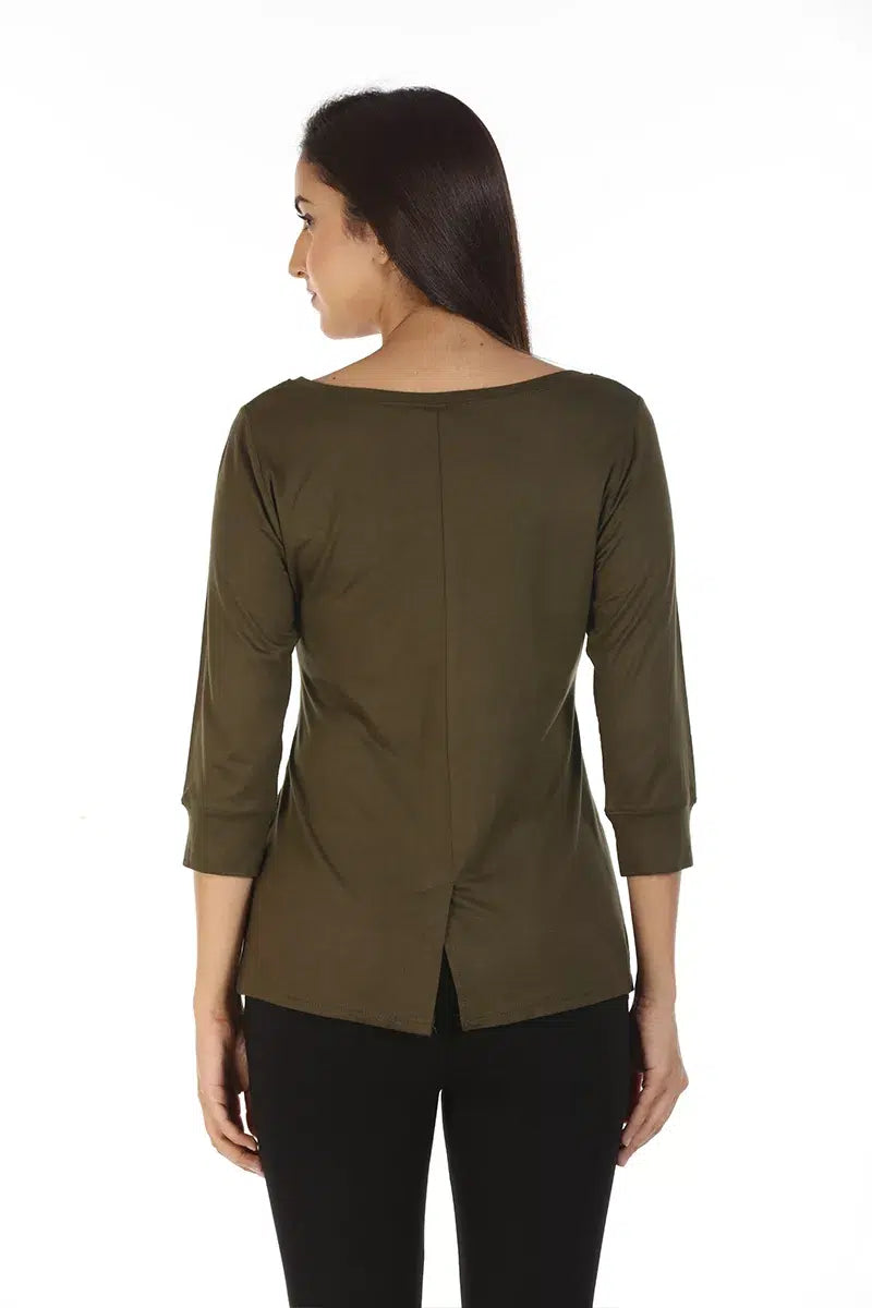 Dark Brown Solid T-Shirt Top