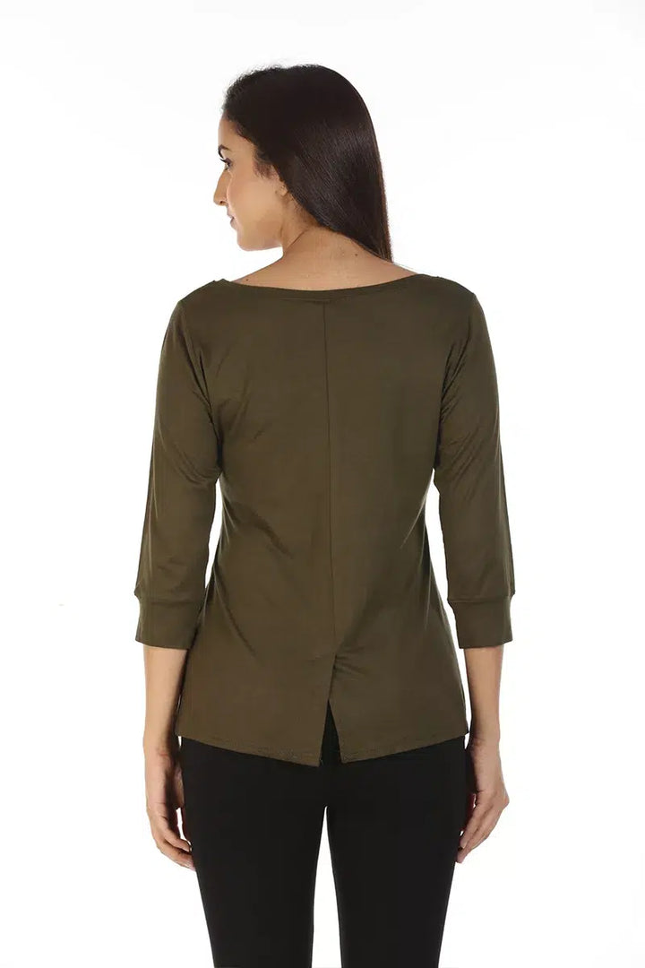 Dark Brown Solid T-Shirt Top