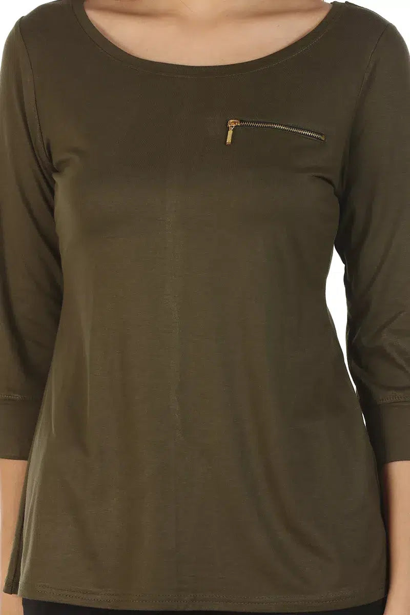 Dark Brown Solid T-Shirt Top