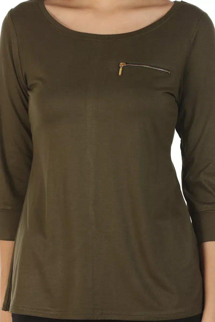 Dark Brown Solid T-Shirt Top