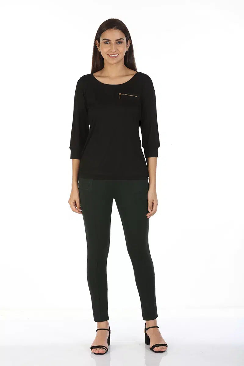 Black Solid T-Shirt Top