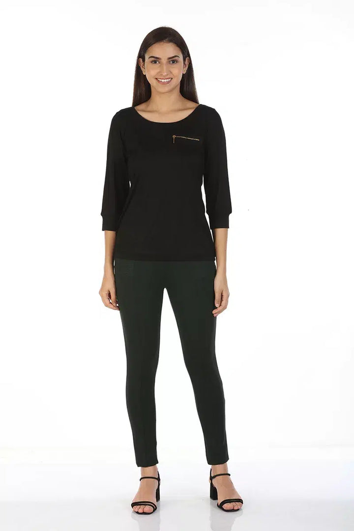 Black Solid T-Shirt Top