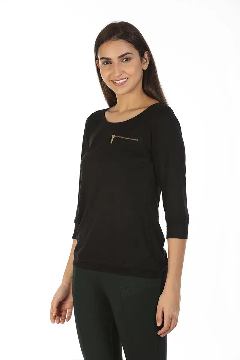 Black Solid T-Shirt Top