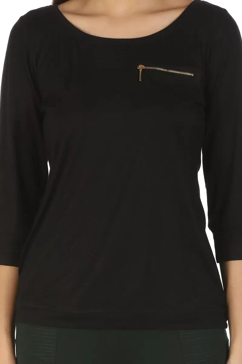 Black Solid T-Shirt Top