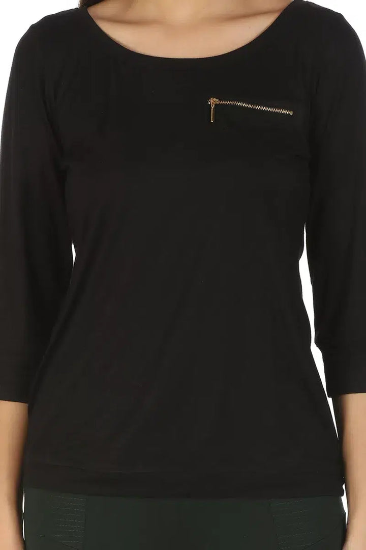 Black Solid T-Shirt Top