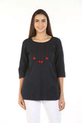 Dark Grey Embriodered Casual Top