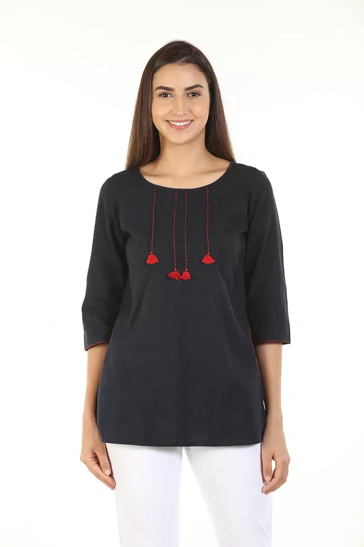 Dark Grey Embriodered Casual Top