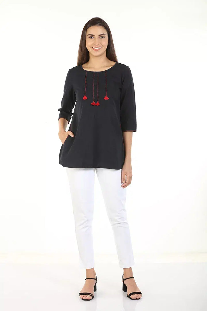 Dark Grey Embriodered Casual Top