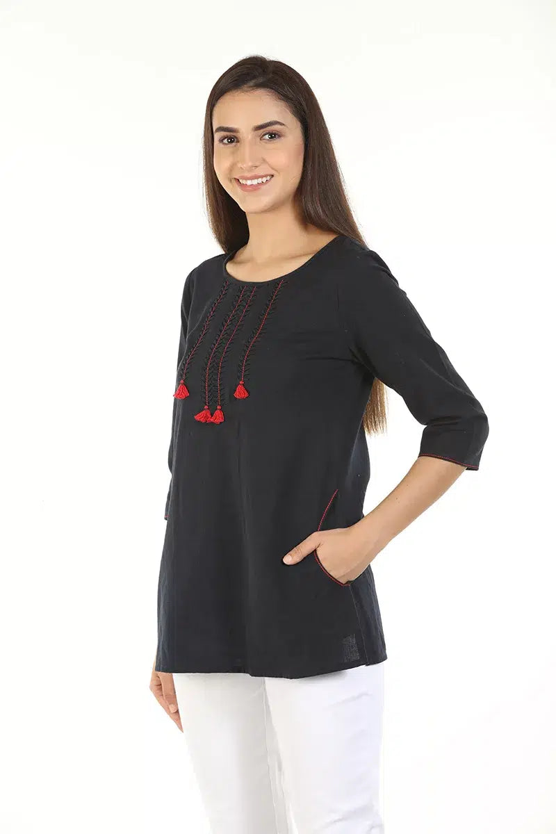 Dark Grey Embriodered Casual Top