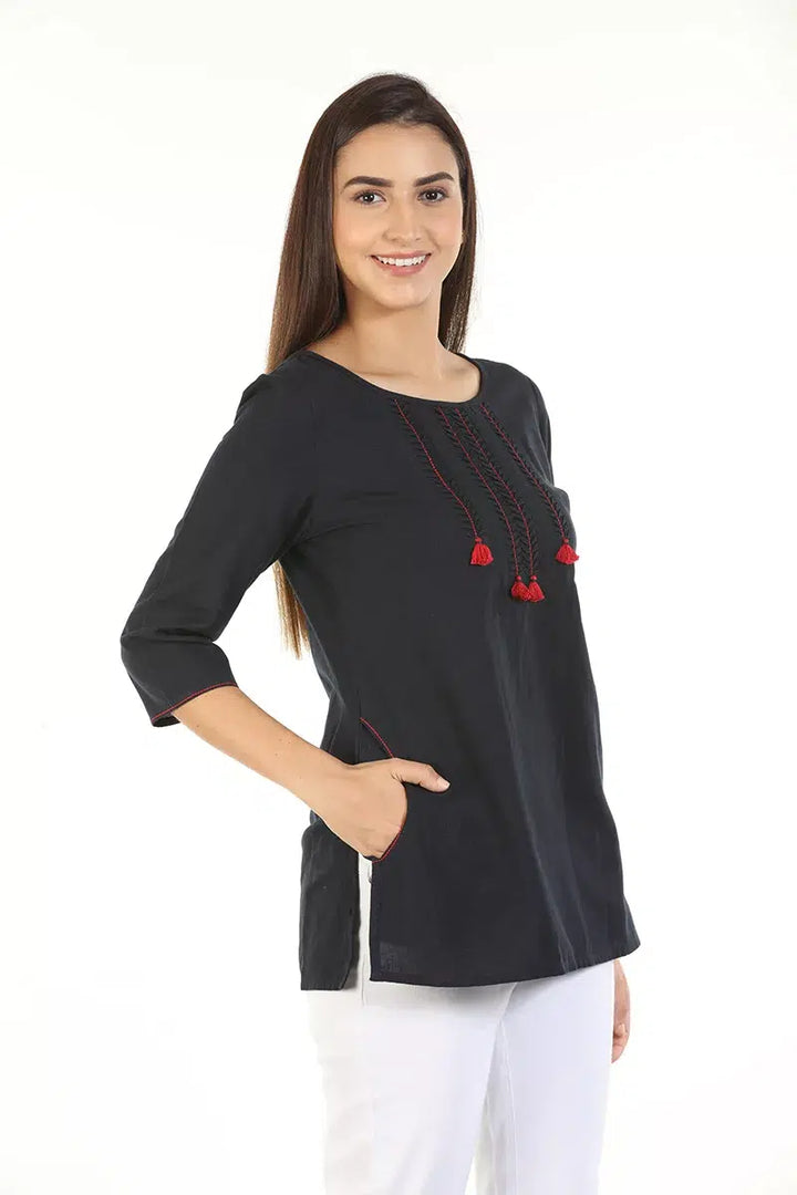 Dark Grey Embriodered Casual Top