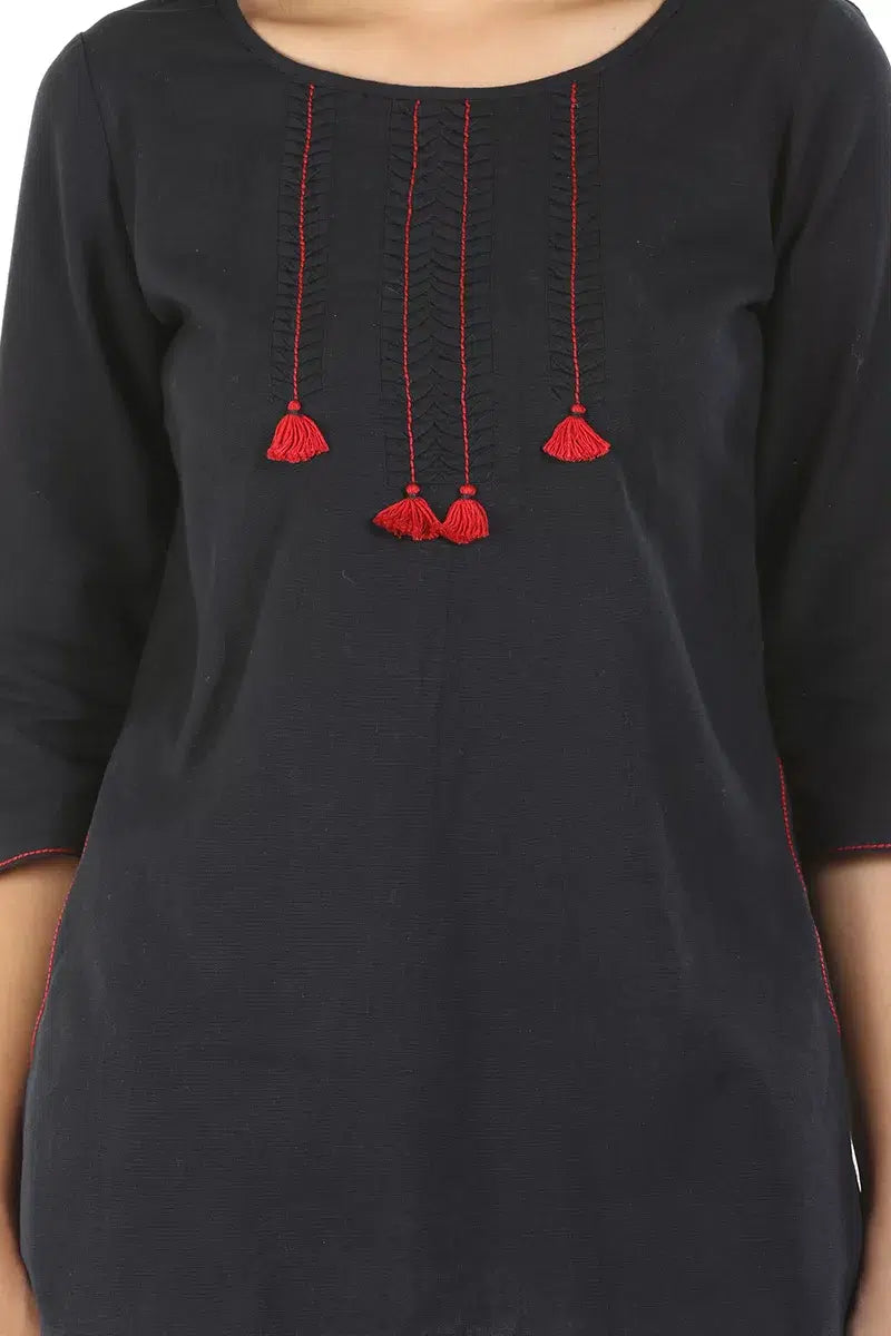 Dark Grey Embriodered Casual Top