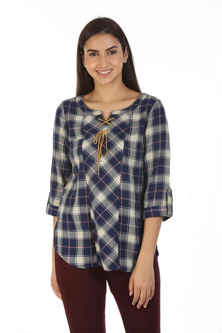 Blue Check Casual Top (Cotton)