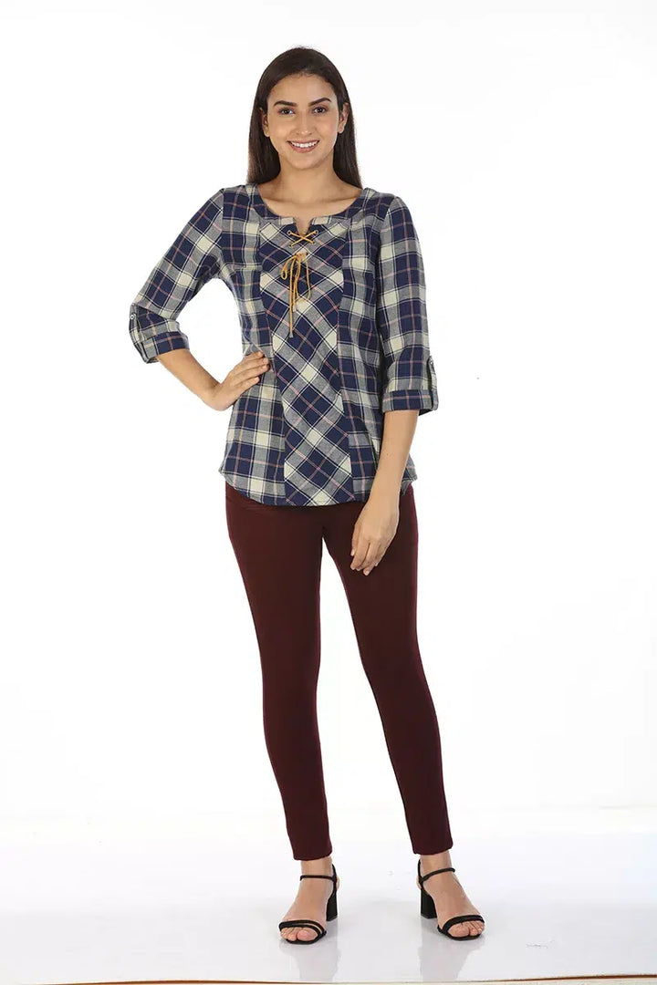 Blue Check Casual Top (Cotton)