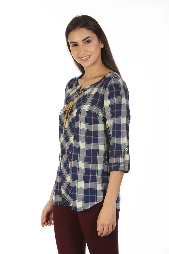 Blue Check Casual Top (Cotton)