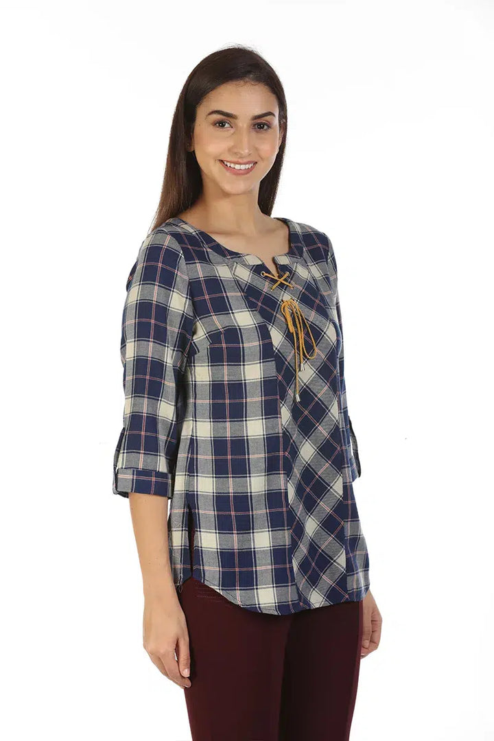 Blue Check Casual Top (Cotton)