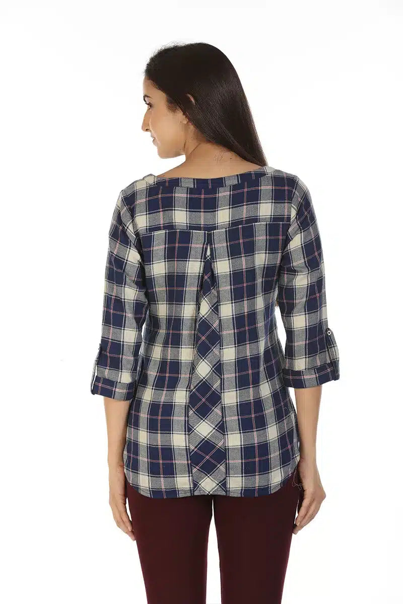 Blue Check Casual Top (Cotton)