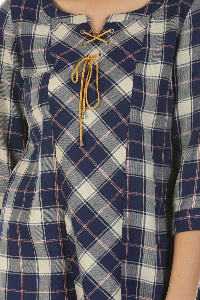 Blue Check Casual Top (Cotton)
