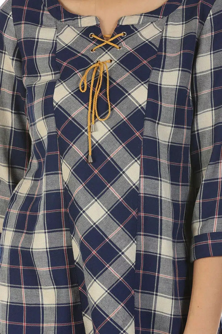 Blue Check Casual Top (Cotton)