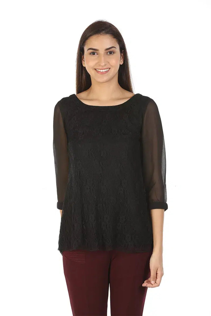 Black Lace Casual Top