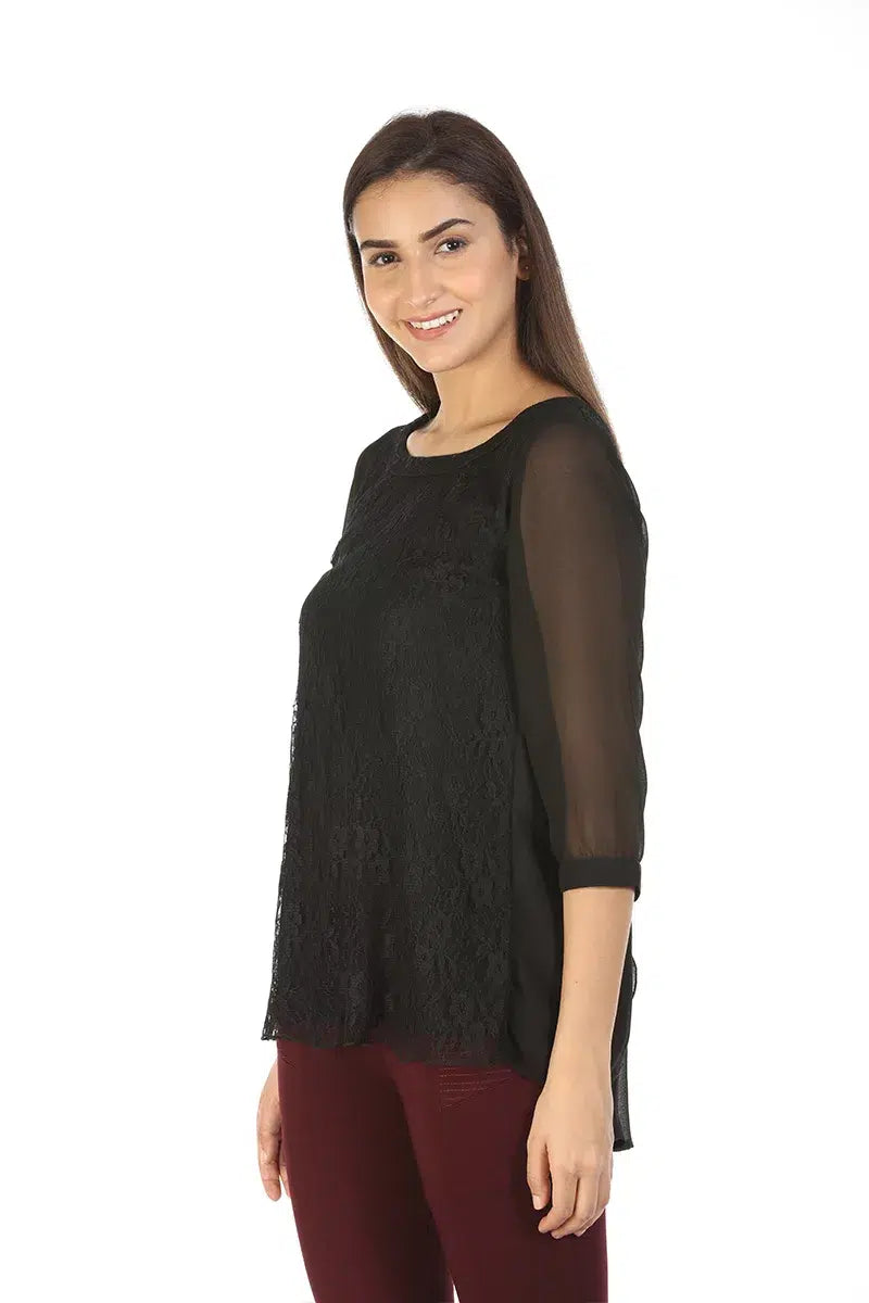 Black Lace Casual Top