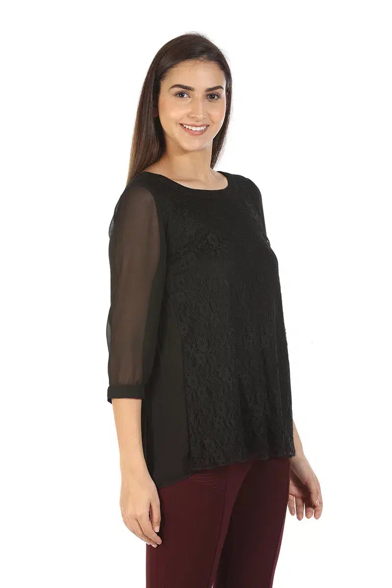 Black Lace Casual Top