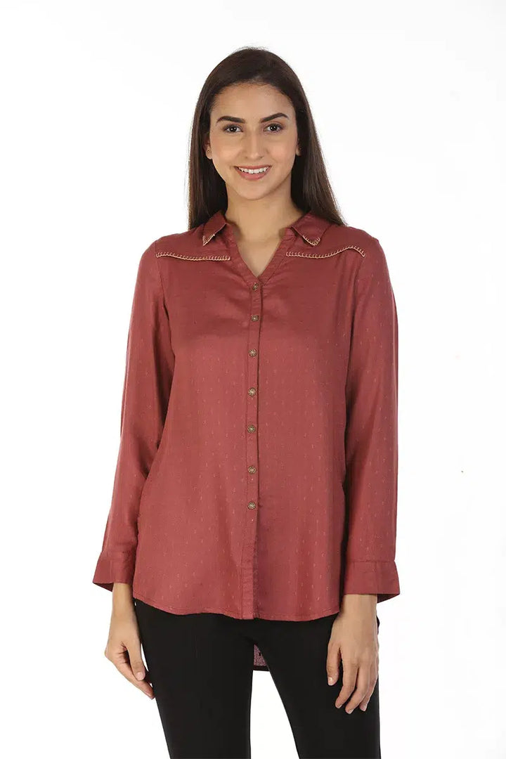 Rust High-Low Printed Shirt
