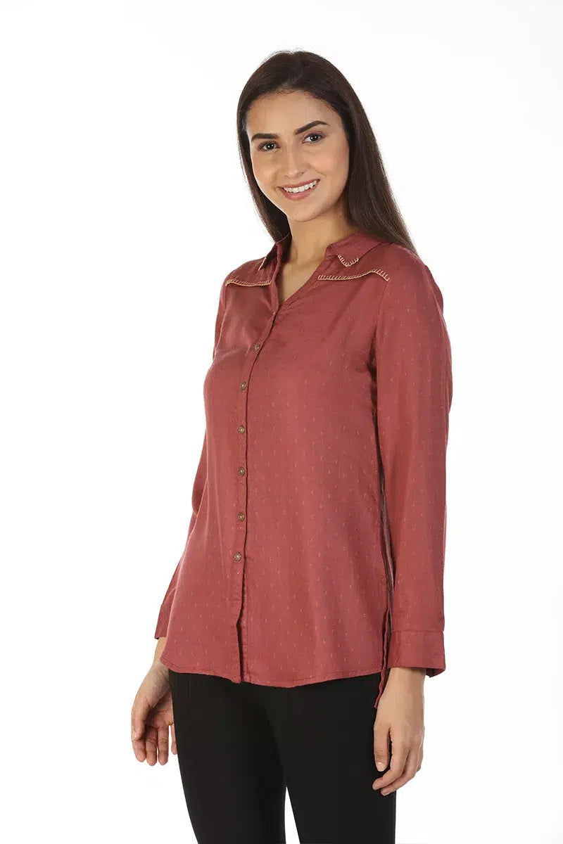 Rust High-Low Printed Shirt