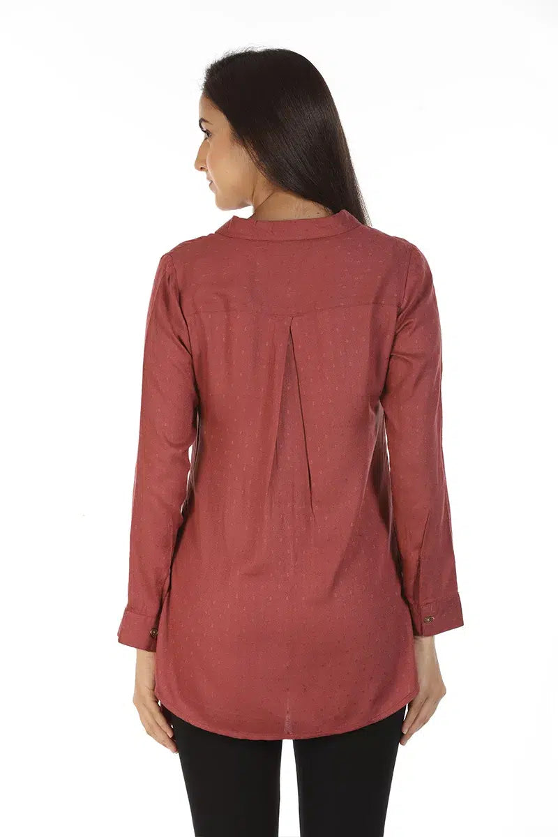 Rust High-Low Printed Shirt