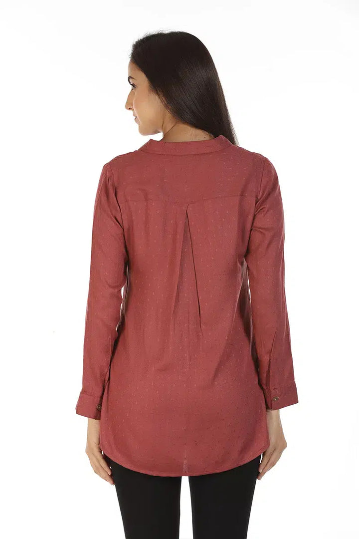 Rust High-Low Printed Shirt