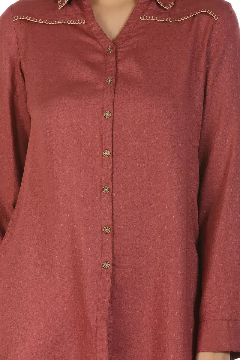Rust High-Low Printed Shirt