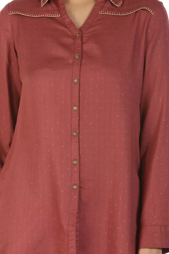 Rust High-Low Printed Shirt