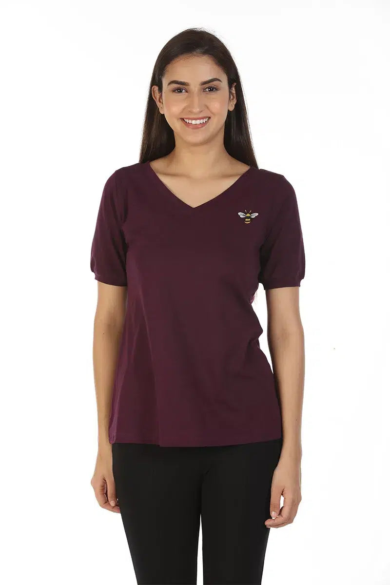 Purple Solid V-Neck Cotton Jersey